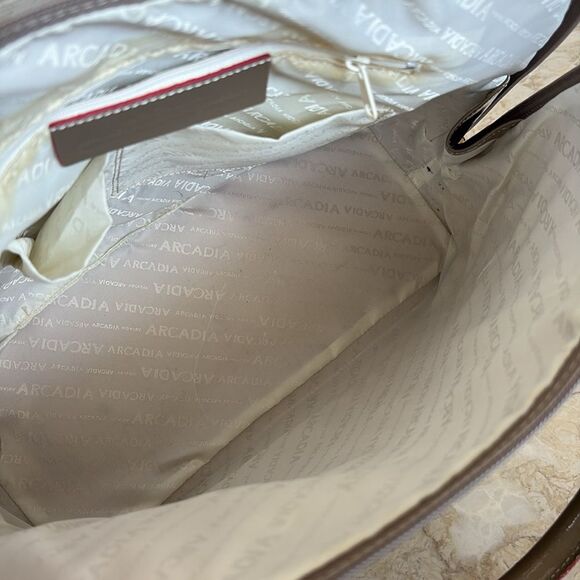 Arcadia Classic Large Alma Style Satchel Patent Leather Monogram Red Accents Bag - Picture 9 of 16